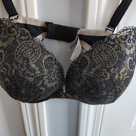 Victoria's Secret Very Sexy Push-up Pigeonnant Bra Black And Gold 38D - Picture 10 of 13